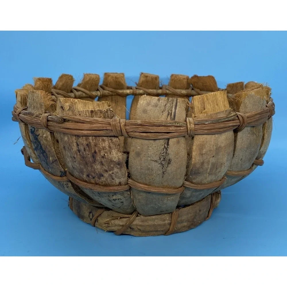 Unique Handmade Rustic‎ Coconut Husk & Twig Decorative Basket Bowl